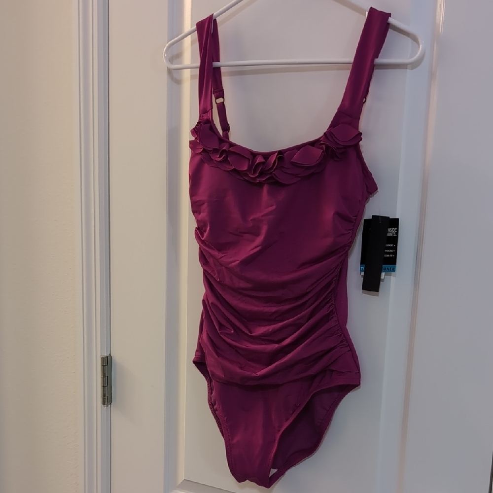 Kenneth Cole New York Purple Ruffled One-Piece Swimsuit